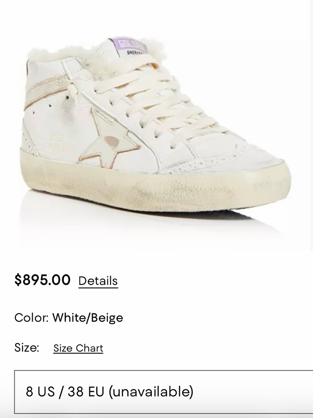 Golden Goose Women's Mid Star Shearling Lined Mid Top Sneakers (EU 38)